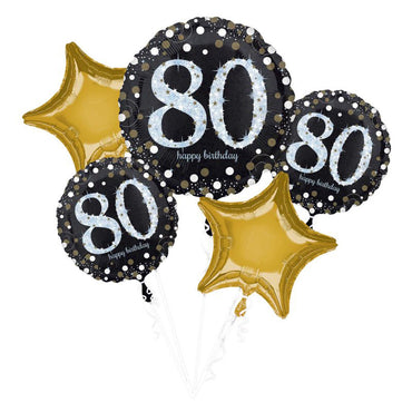 80th Sparkling Birthday Balloon Bouquet 5pk - Party Savers