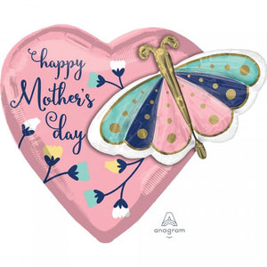 Happy Mother's Day Butterfly & Heart Supershape Foil Balloon 66cm x 60cm Each