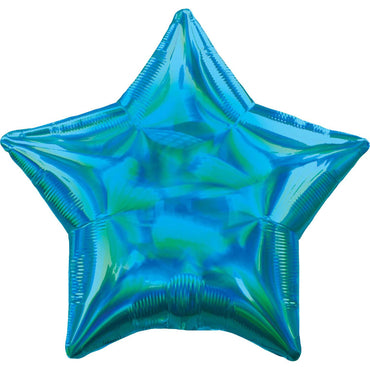 Holographic Iridescent Cyan Star Foil Balloon 45cm Each - Party Savers