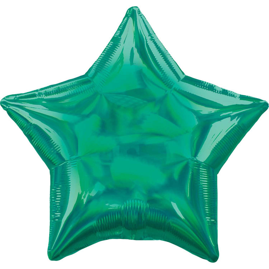 Holographic Iridescent Green Star Foil Balloon 45cm Each - Party Savers