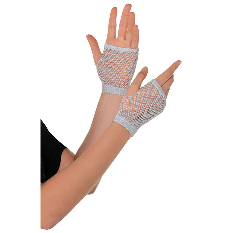 Silver Short Fishnet Gloves - Party Savers