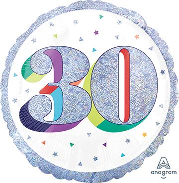 Holographic Here's to Your Birthday 30th Foil Balloon 45cm Each