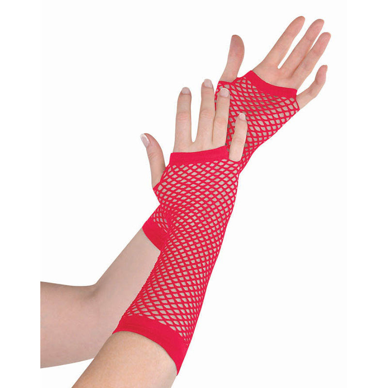 Red Fishnet Gloves Long - Party Savers