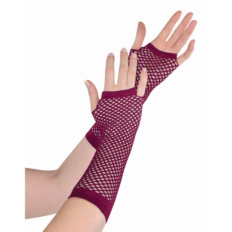 Burgundy Fishnet Gloves Long - Party Savers