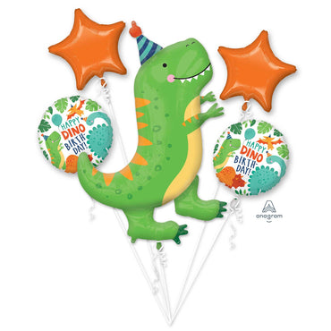 Dinosaur Happy Birthday Dino-Mite Party Foil Balloons Bouquet 5pk