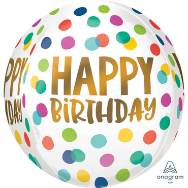 Happy Birthday Dots Orbz Balloon 38cm x 40cm - Party Savers