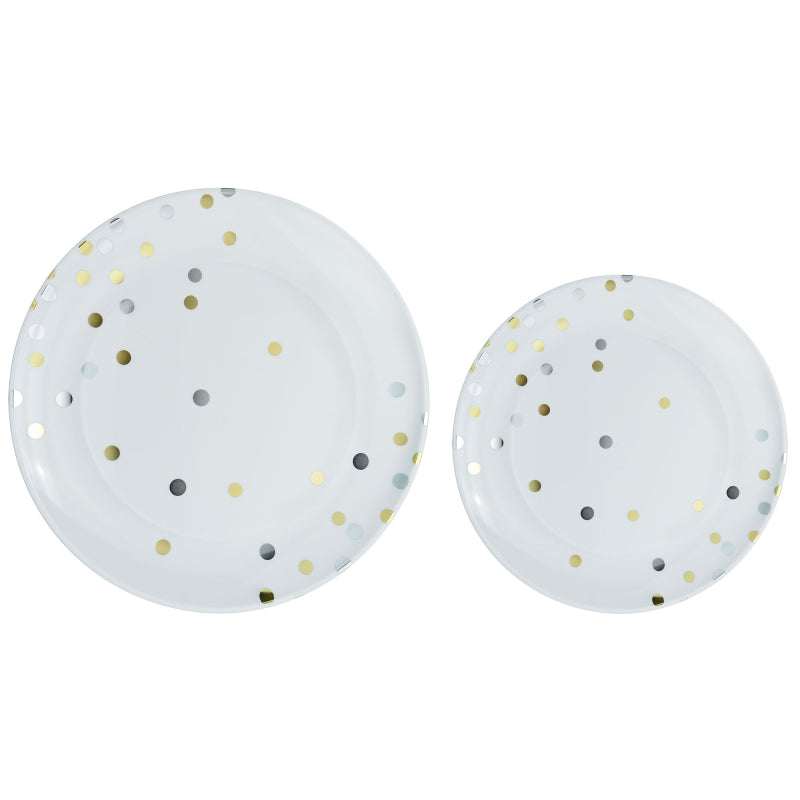 Gold & Silver Dots Hot Stamped Premium Plastic Plates 20pk