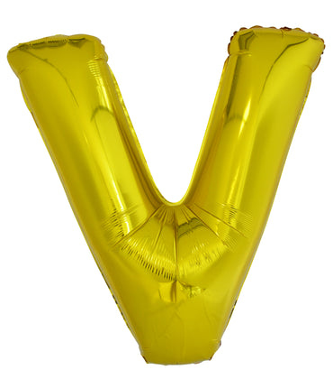 Letter V Gold Foil Balloon 86cm - Party Savers