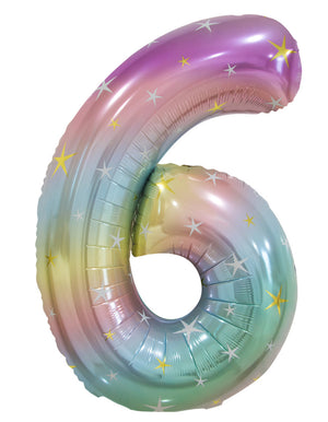 Pastel Rainbow Number 6 Foil Balloon 86 cm Each