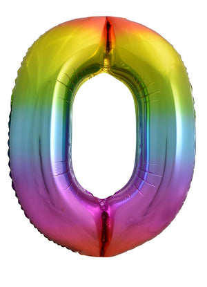 Rainbow Number 0 Foil Balloon 86cm Each