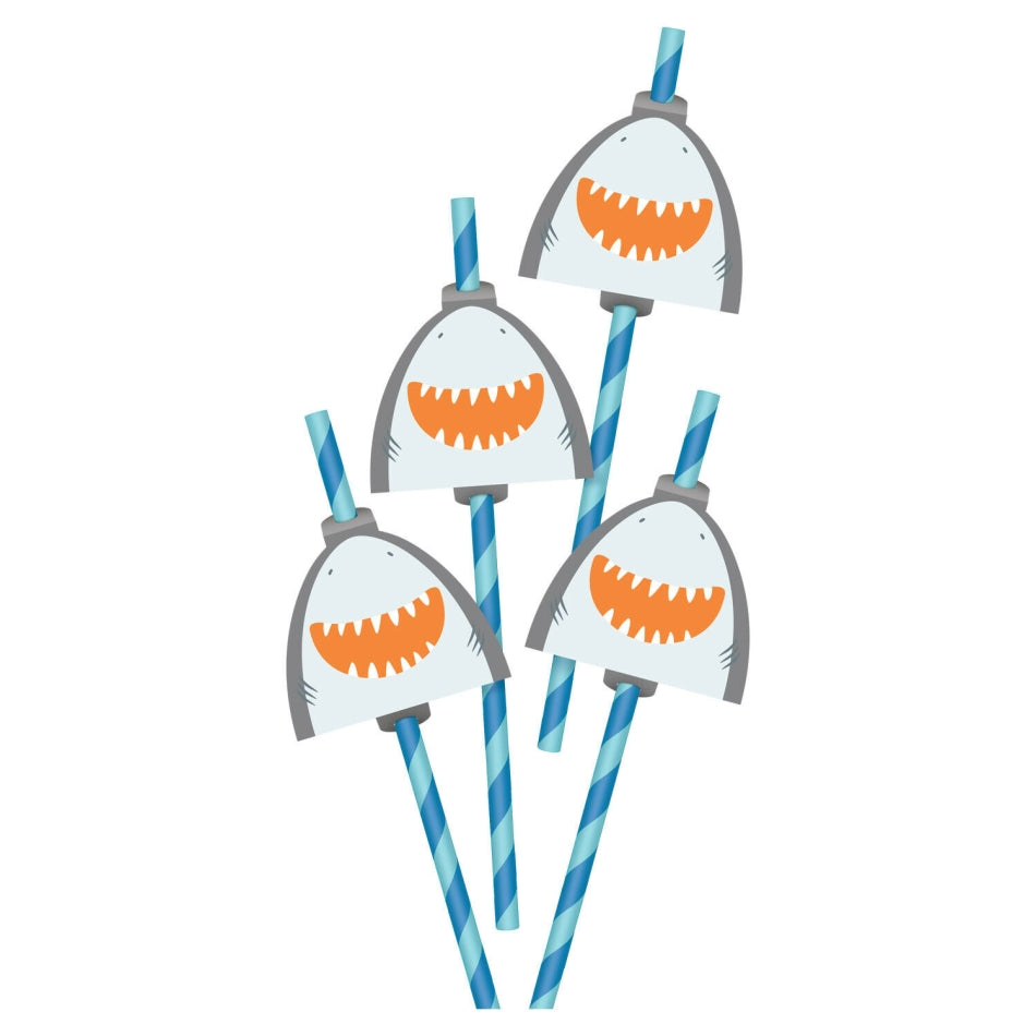Ahoy Birthday Straws with Shark Heads 12pk - Party Savers