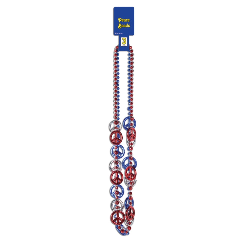 Patriotic Peace Sign Beads 36in 3pk - Party Savers