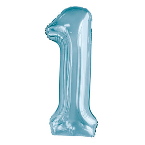 Number 1 Pastel Blue Foil Balloon 86cm - Party Savers