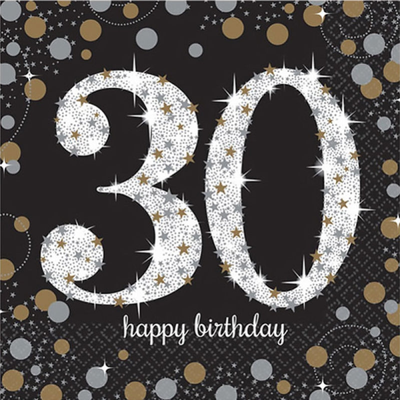 Sparkling Celebration 30 Birthday Lunch Napkins 33cm 16pk - Party Savers