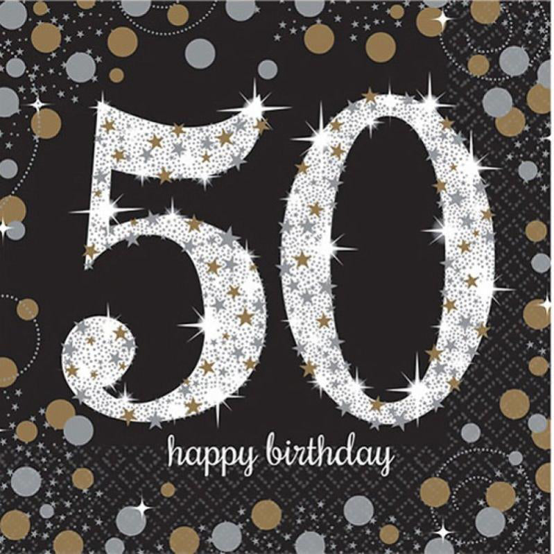 Sparkling Celebration 50th Happy Birthday Lunch Napkins 33cm 16pk - Party Savers