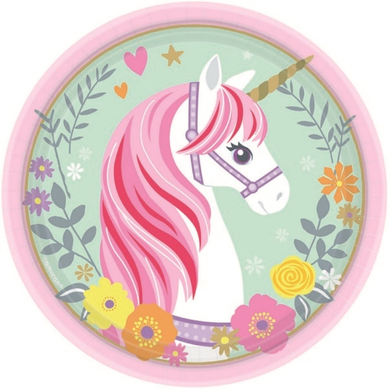 Magical Unicorn Round NPC Paper Plates 17cm 8pk - Party Savers
