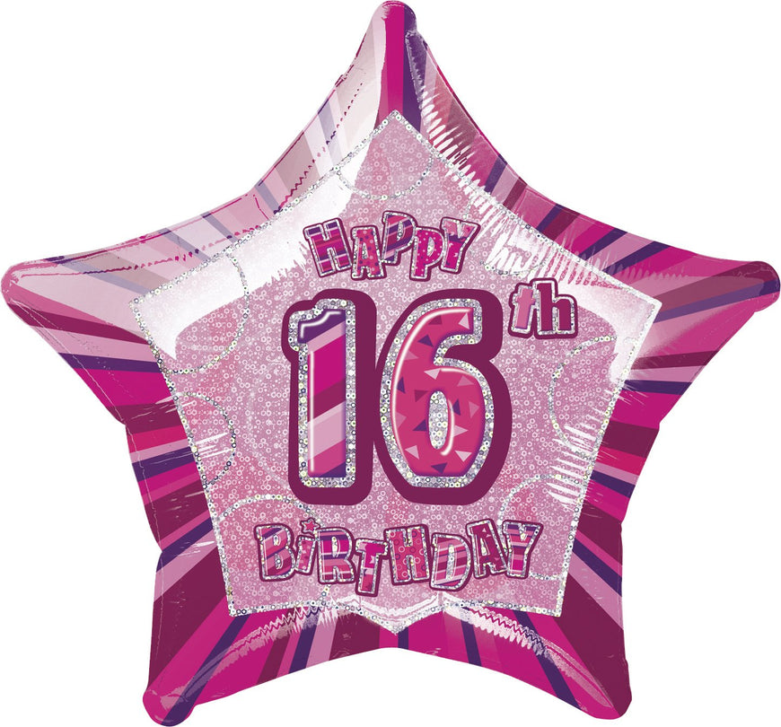 Black Glitz 16th Birthday Star Foil Balloon 50cm - Party Savers