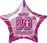 Black Glitz 30th Birthday Star Foil Balloon 50cm - Party Savers