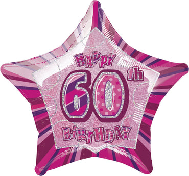 Pink Glitz 60th Birthday Star Foil Balloon 50cm - Party Savers