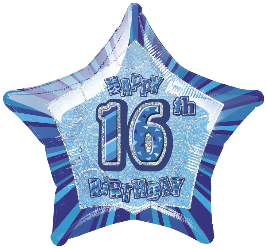 Black Glitz 16th Birthday Star Foil Balloon 50cm - Party Savers