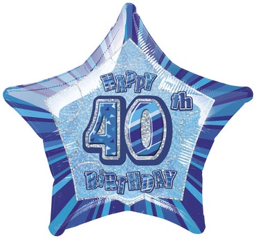 Blue Glitz 40th Birthday Star Foil Balloon 50cm - Party Savers