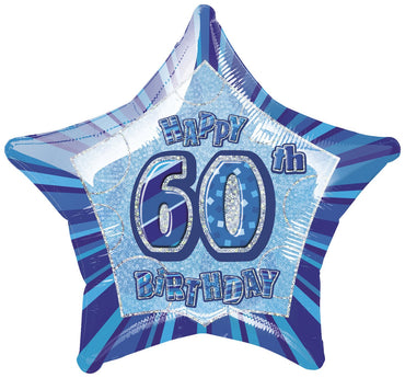 Blue Glitz 60th Birthday Star Foil Balloon 50cm - Party Savers