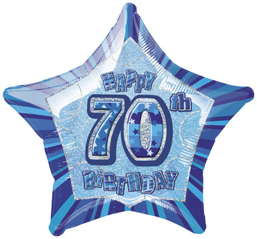 Blue Glitz 70th Birthday Star Foil Balloon 50cm - Party Savers