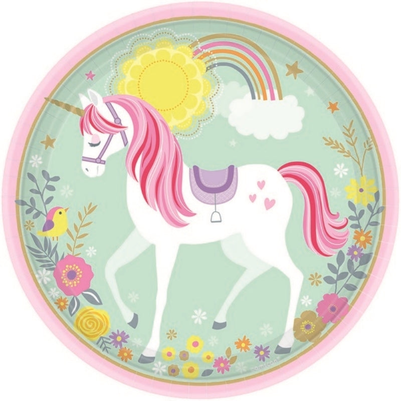 Magical Unicorn Round NPC Paper Plates 23cm 8pk - Party Savers