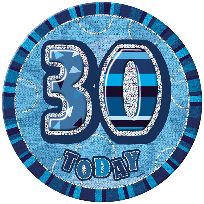 Blue Glitz Birthday Badge - 30 - Party Savers