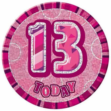 Glitz Pink Jumbo 13 Birthday Badge Each