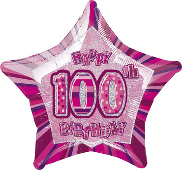 Pink Glitz 100th Birthday Star Foil Balloon 50cm - Party Savers