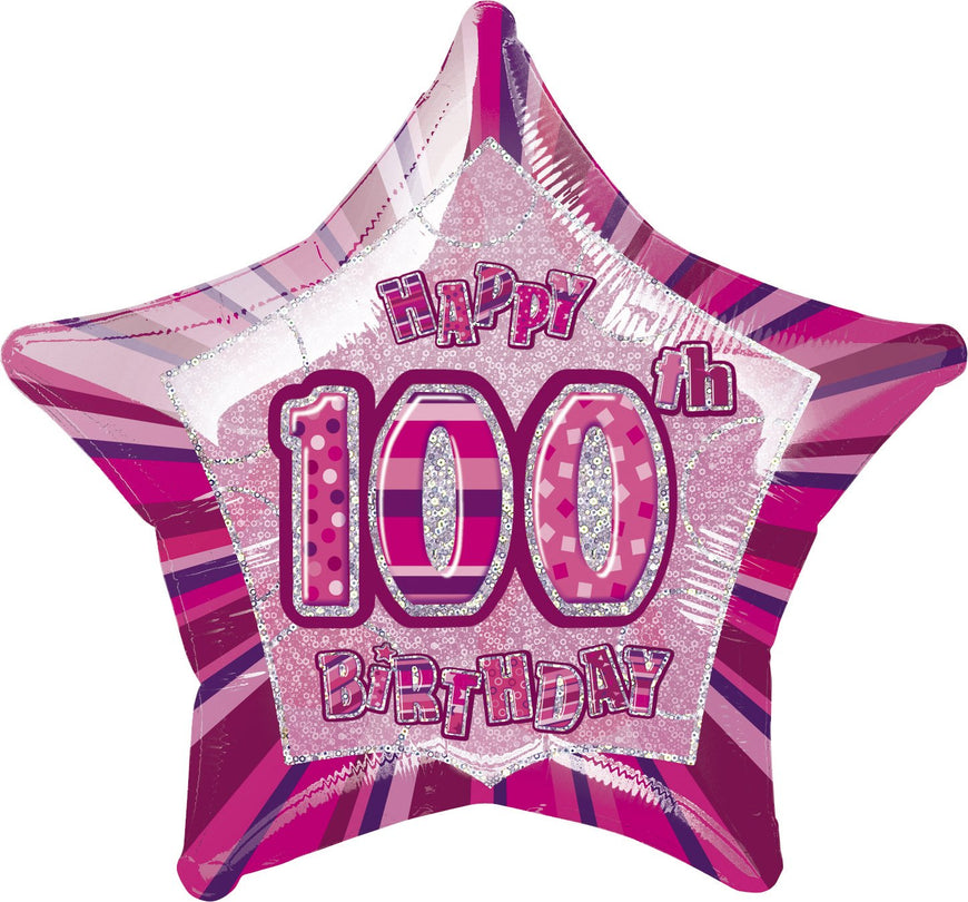 Black Glitz 100th Birthday Star Foil Balloon 50cm - Party Savers