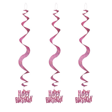 Pink Glitz Happy Birthday Swirls 66cm 6pk - Party Savers