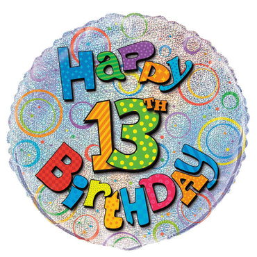 13th Birthday Prismatic Foil Balloons Packaged 45cm Each