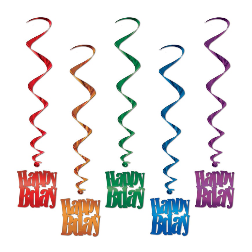 Happy Birthday Whirls 83cm 5pk - Party Savers