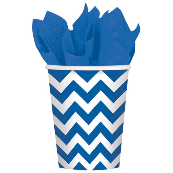 Bright Royal Blue Chevron Cups 266ml 8pk