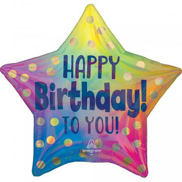 Holographic Dotted Star Happy Birthday To You Foil Balloon 45cm Each