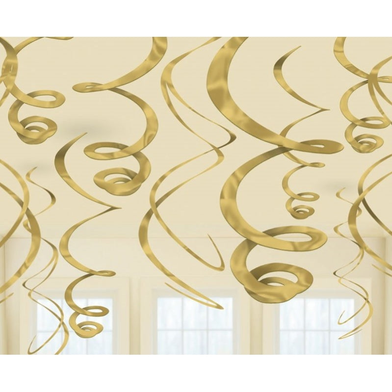 Gold Plastic Swirl Decorations 56cm 12pk - Party Savers