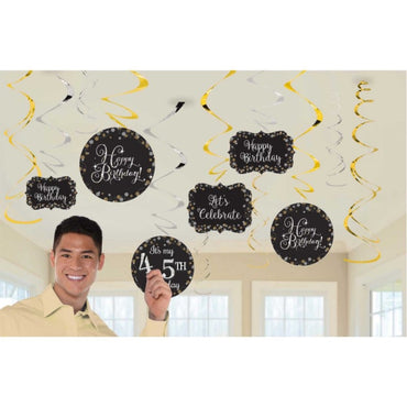 Sparkling Celebration Add Any Age Hanging Swirl Decorations 6pk - Party Savers