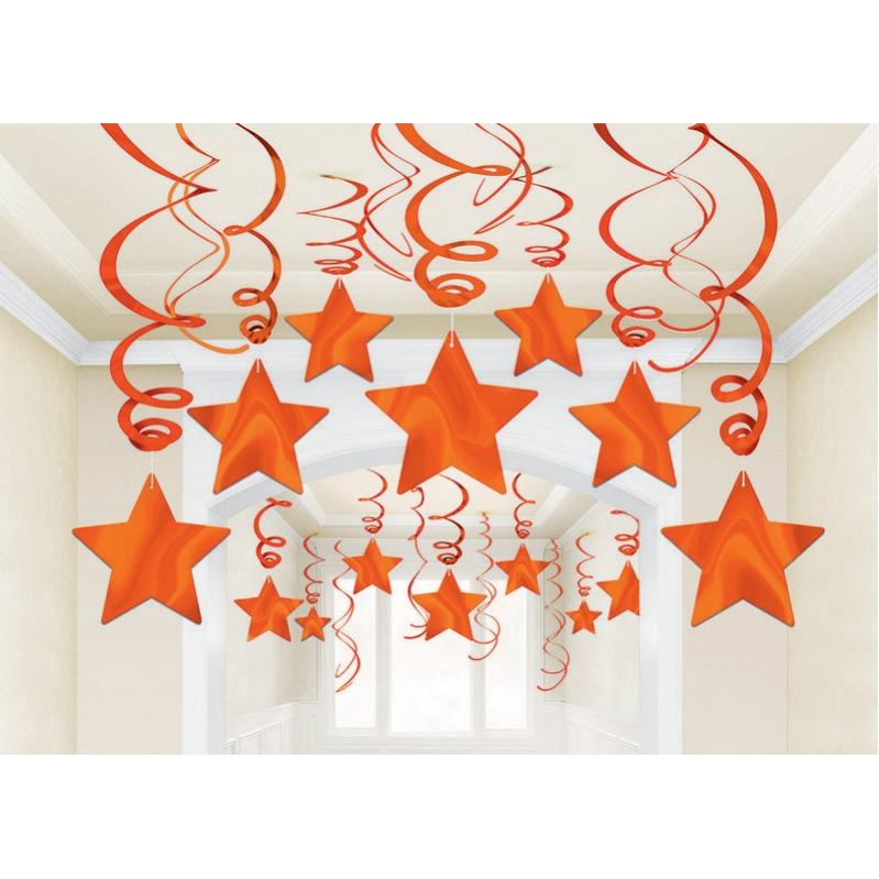 Orange Peel Shooting Stars Foil Mega Value Pack Swirl Decorations 30pk - Party Savers