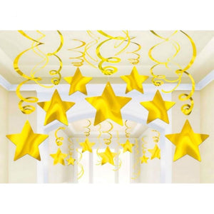Yellow Sunshine Shooting Stars Foil Mega Value Pack Swirl Decorations 30pk - Party Savers