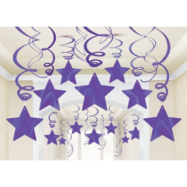 New Purple Shooting Stars Foil Mega Value Pack Swirl Decorations 30pk - Party Savers