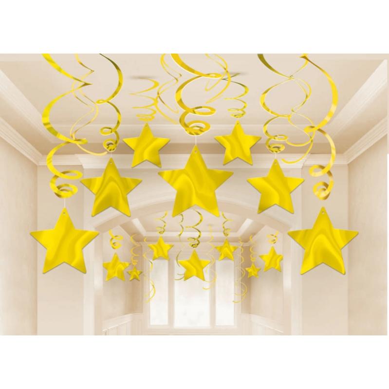 Gold Shooting Stars Foil Mega Value Pack Swirl Decorations 30pk - Party Savers