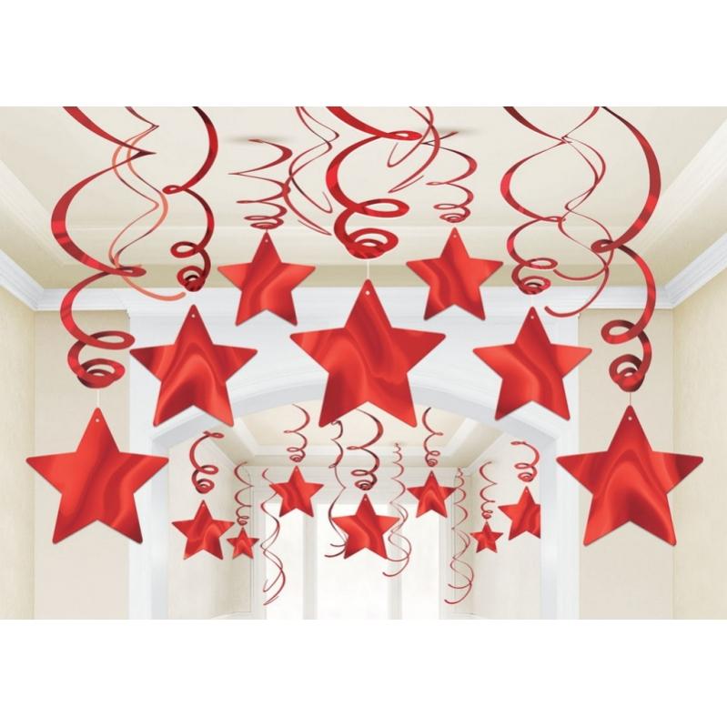Apple Red Shooting Stars Foil Mega Value Pack Swirl Decorations 30pk - Party Savers