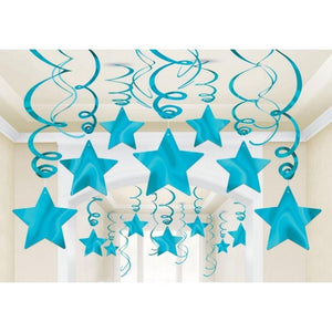 Caribbean Blue Shooting Stars Foil Mega Value Pack Swirl Decorations 30pk - Party Savers