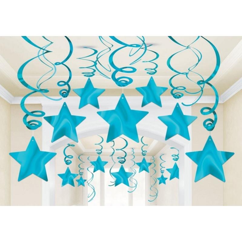 Caribbean Blue Shooting Stars Foil Mega Value Pack Swirl Decorations 30pk - Party Savers