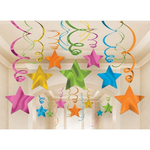 Multi Coloured Shooting Stars Foil Mega Value Pack Swirl Decorations 30pk - Party Savers