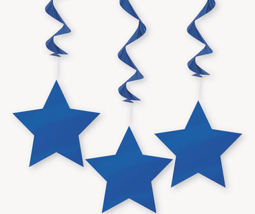 Royal Blue Star Hanging Swirl Decorations 90cm 3pk - Party Savers