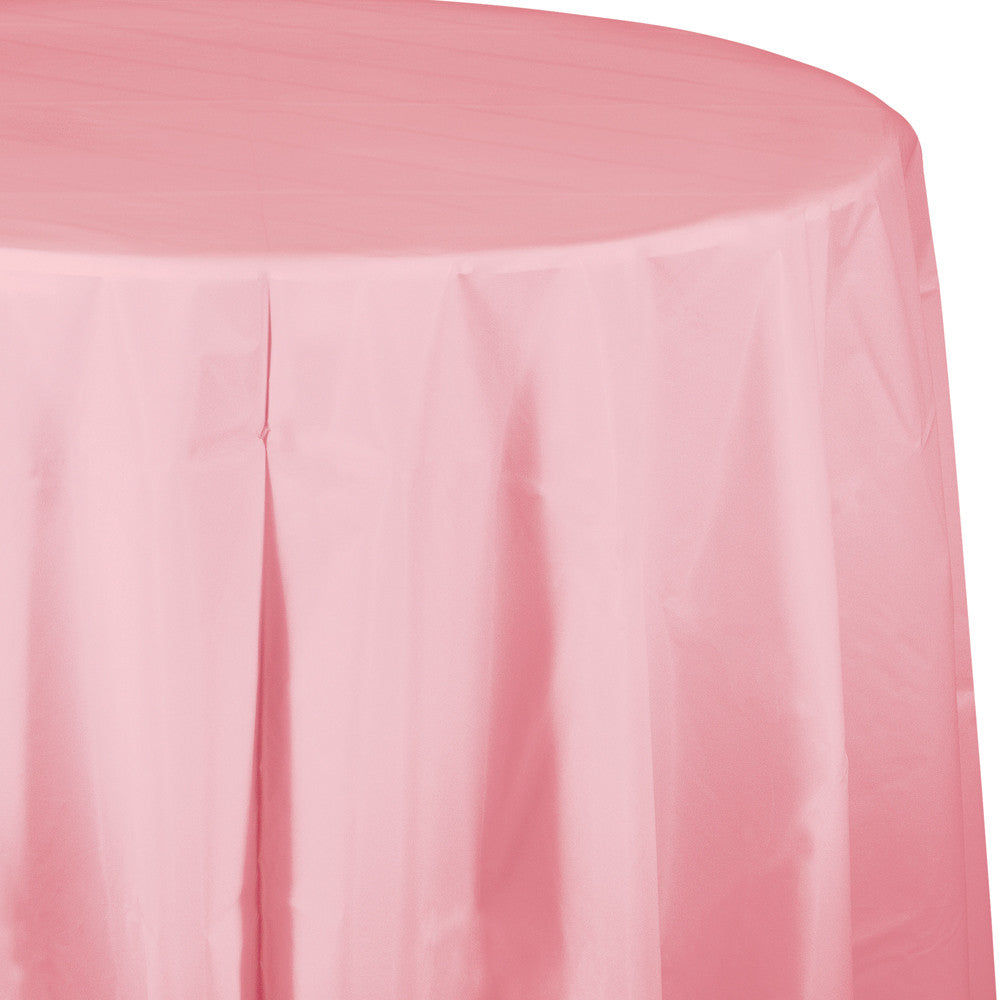 Pastel Pink Plastic Round Tablecover 213cm - Party Savers
