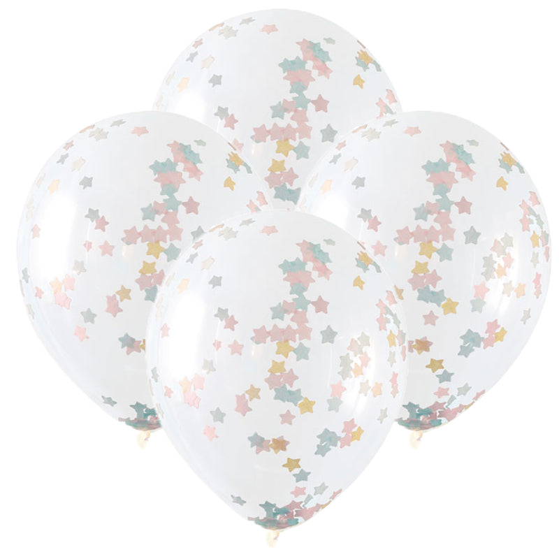 Clear Balloons With Pink,Blue and Gold Confetti 40cm 5pk - Party Savers